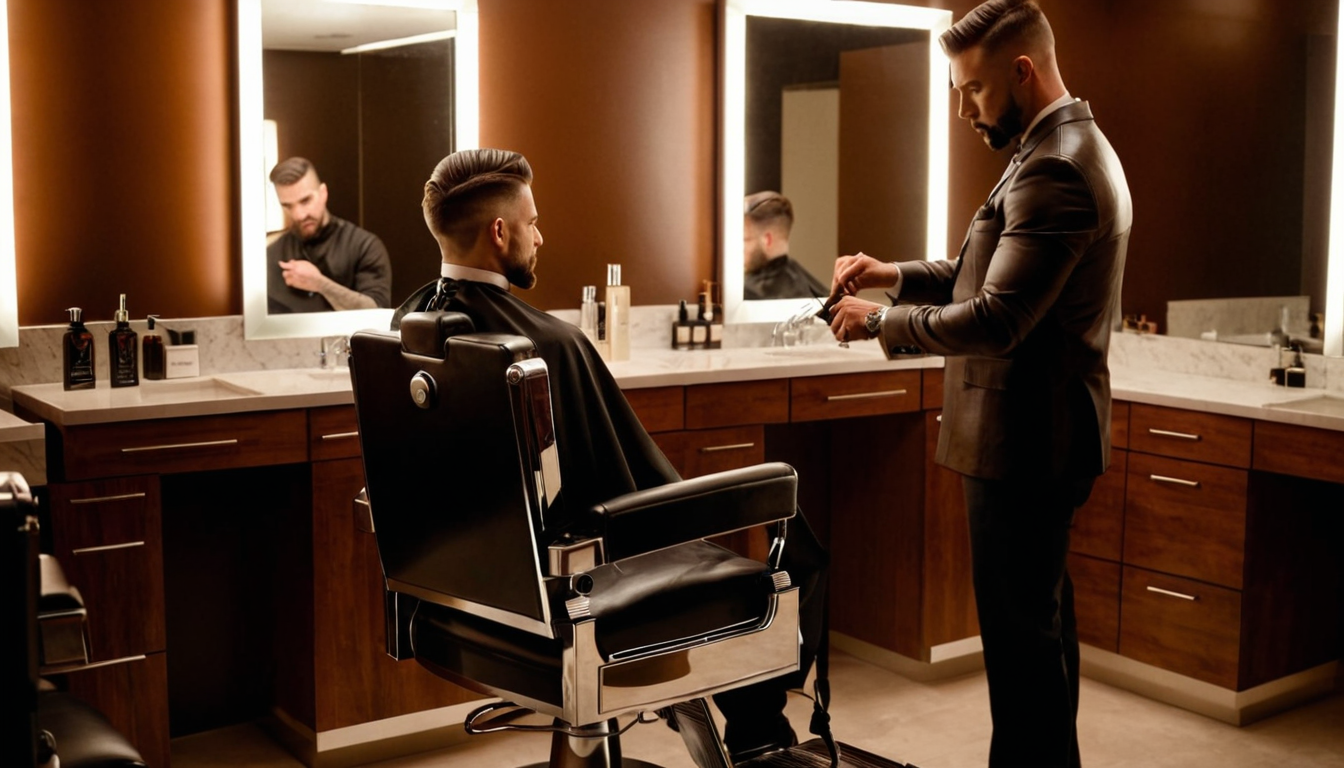Stylish man getting a precision haircut at a modern salon in Boca Raton